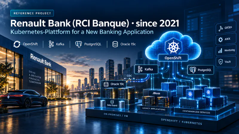 Banner reference project Renault Bank: Kubernetes platform with OpenShift, Kafka, PostgreSQL and Oracle 19c